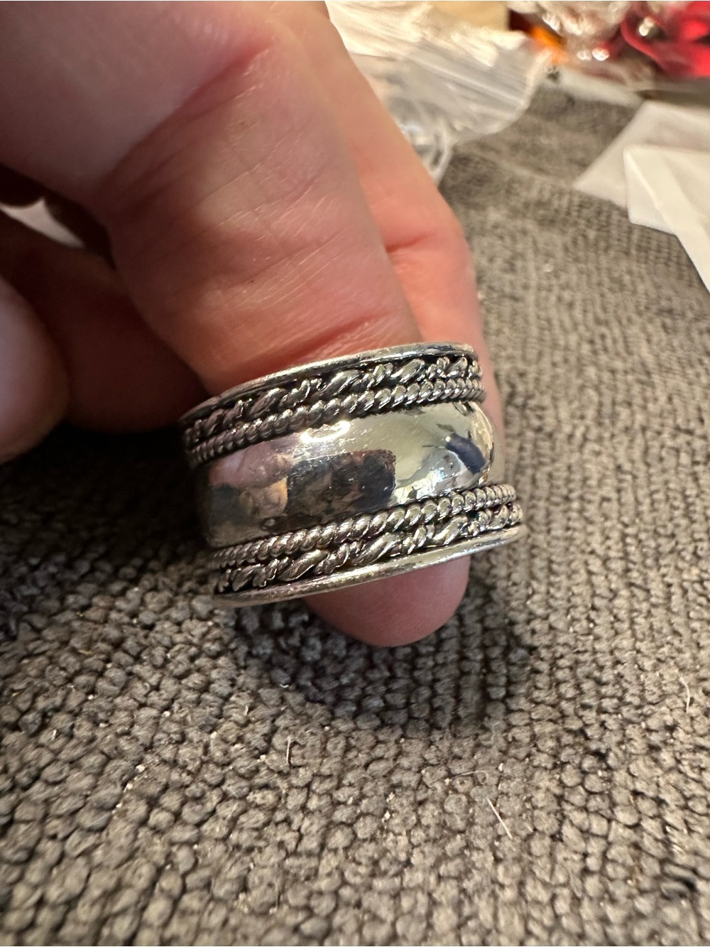 Silver Wide Twisted Rope Band Ring - Silver size 10